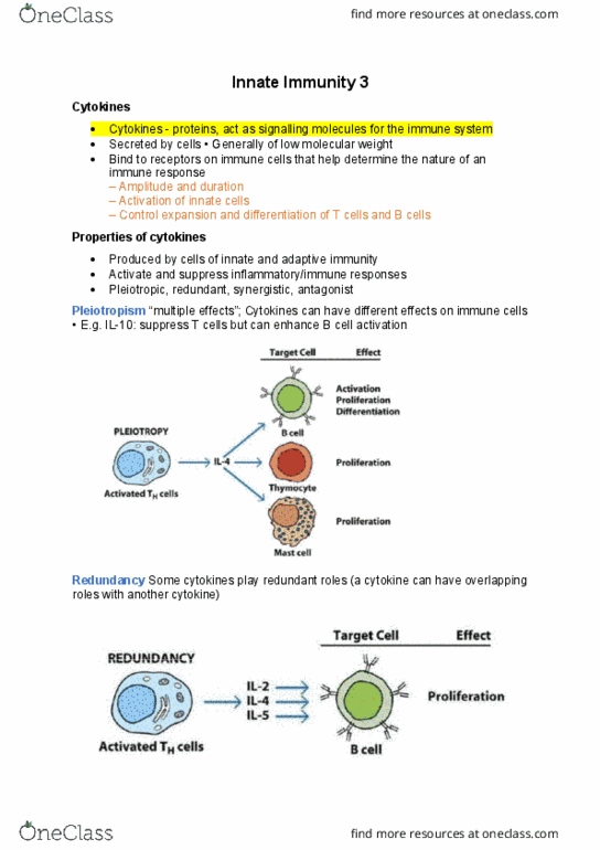 91401 Lecture Notes - Lecture 2: Innate Immune System, Interleukin 10, Cytokine thumbnail