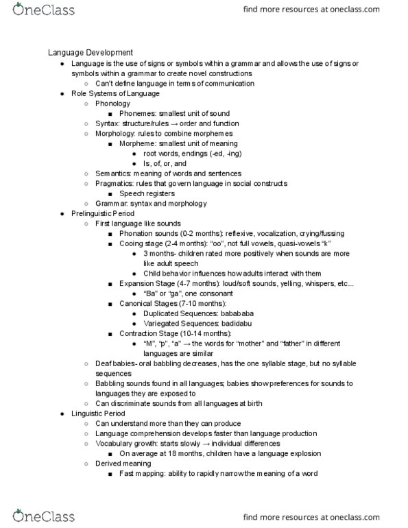 CAS PS 241 Lecture Notes - Lecture 19: Phonation, Fast Mapping, Morpheme thumbnail