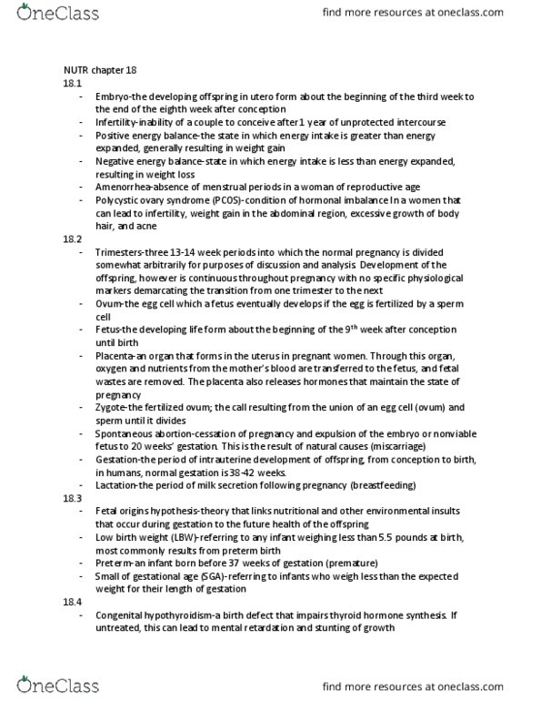 NUTR 30300 Chapter Notes - Chapter 18: Polycystic Ovary Syndrome, Thyroid Hormones, Preterm Birth thumbnail