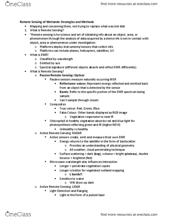 BIOL333 Lecture Notes - Lecture 12: Spectral Signature, Remote Sensing, Normalized Difference Vegetation Index thumbnail