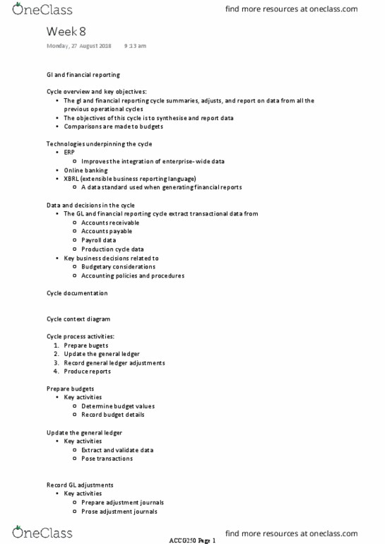 ACCG250 Lecture Notes - Lecture 8: General Ledger, Xbrl, System Context Diagram thumbnail