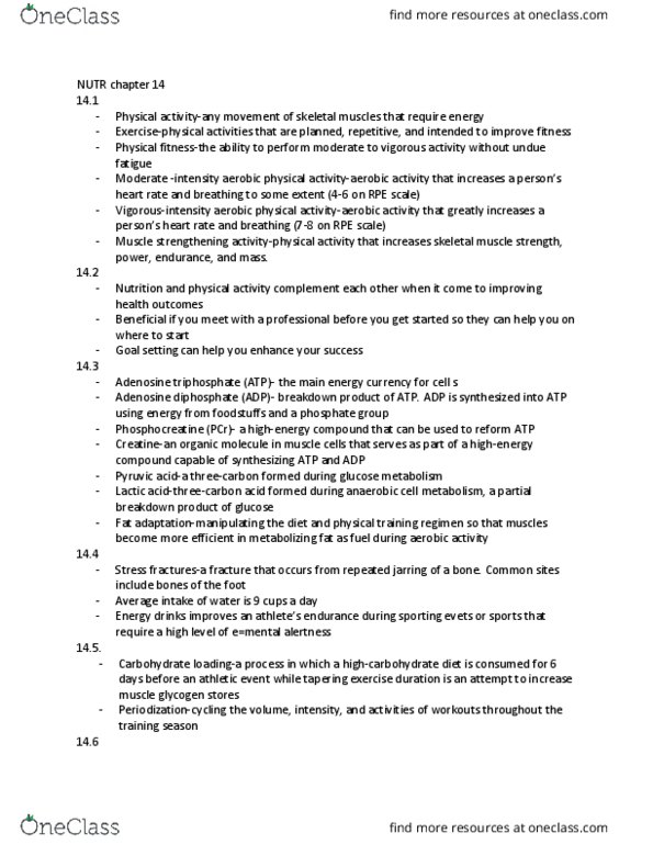 NUTR 30300 Chapter Notes - Chapter 14: Adenosine Diphosphate, Adenosine Triphosphate, Skeletal Muscle thumbnail