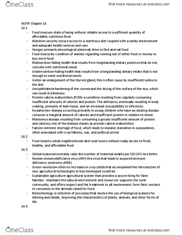 NUTR 30300 Chapter Notes - Chapter 16: Aids, Hiv, Maternal Death thumbnail