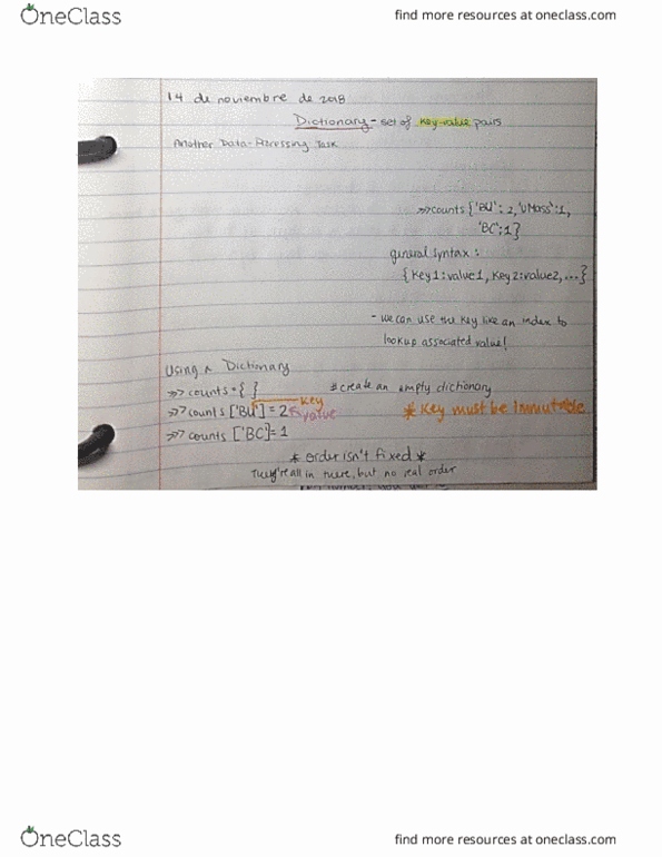 CAS CS 111 Lecture 30: 11/14/18 Lecture Handwritten Notes cover image