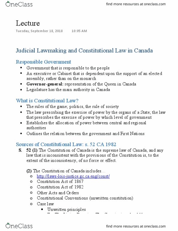 LS101 Lecture Notes - Lecture 2: Responsible Government, Unanimous Consent, Ultra Vires thumbnail