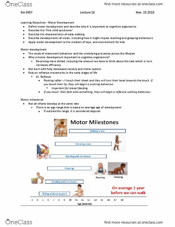 Kinesiology 3457A/B Lecture Notes - Lecture 18: Cognitive Ergonomics, Primitive Reflexes, Breastfeeding thumbnail