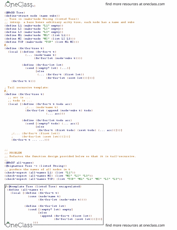 CPSC 110 Lecture Notes - Lecture 22: Arity, Binary Tree, Tail Call thumbnail