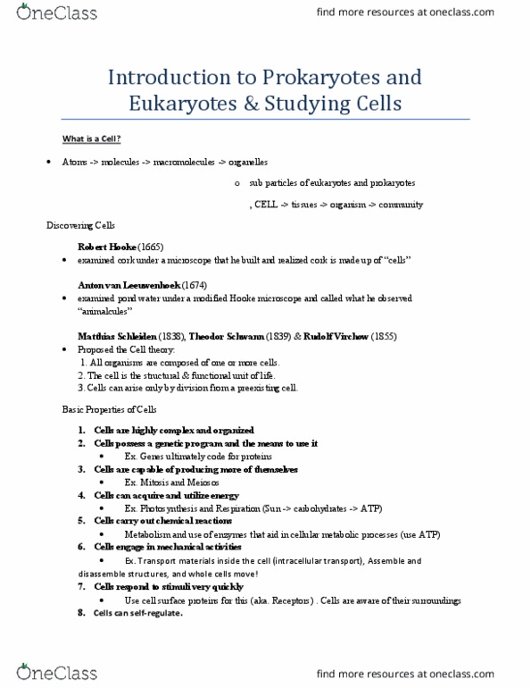 BIOB10H3 Lecture Notes - Lecture 1: Antonie Van Leeuwenhoek, Matthias Jakob Schleiden, Rudolf Virchow thumbnail