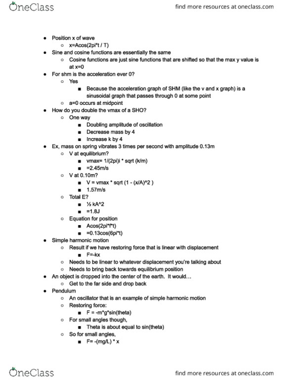 PHYS 101 Lecture Notes - Lecture 21: Restoring Force cover image