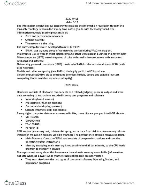 MCS 2020 Lecture Notes - Lecture 4: Central Processing Unit, Year 2000 Problem, Cloud Computing thumbnail