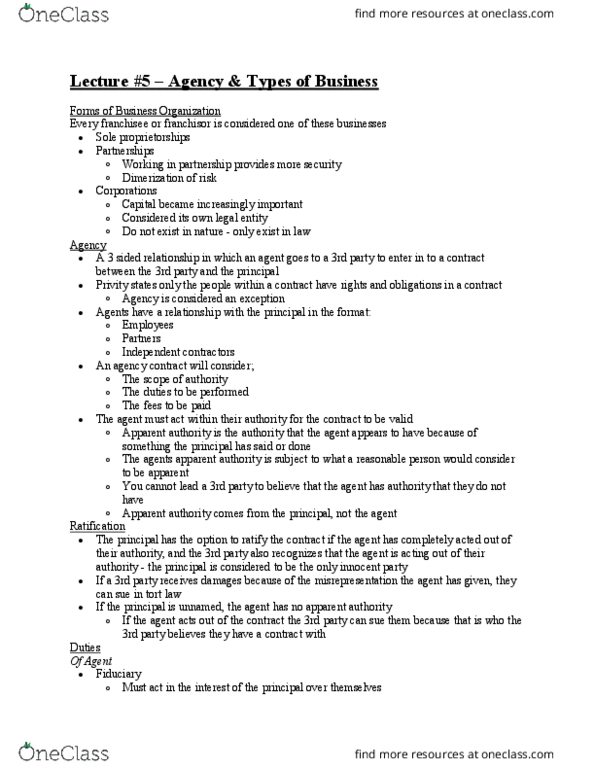Management and Organizational Studies 2275A/B Lecture Notes - Lecture 5: Apparent Authority, Cash Flow, Share Capital thumbnail