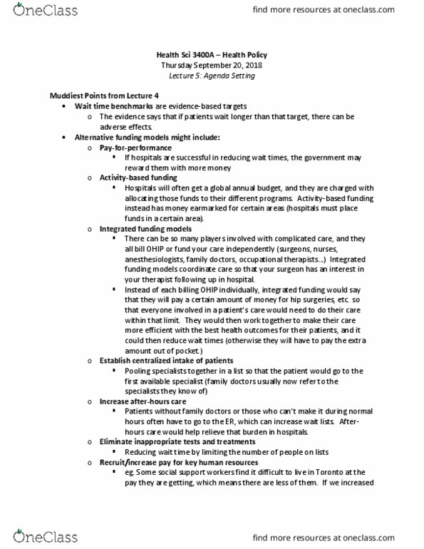 Health Sciences 3400A/B Lecture Notes - Lecture 5: Ontario Health Insurance Plan, Global Health, The Who thumbnail