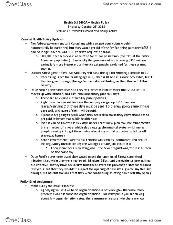 Health Sciences 3400A/B Lecture Notes - Lecture 12: Organ Donation, Open Government, Nurse Practitioner thumbnail