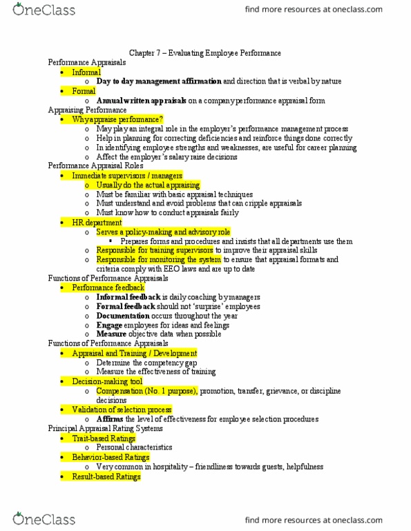 HRT 350 Lecture Notes - Lecture 7: Performance Appraisal, Normal Distribution, Job Analysis thumbnail