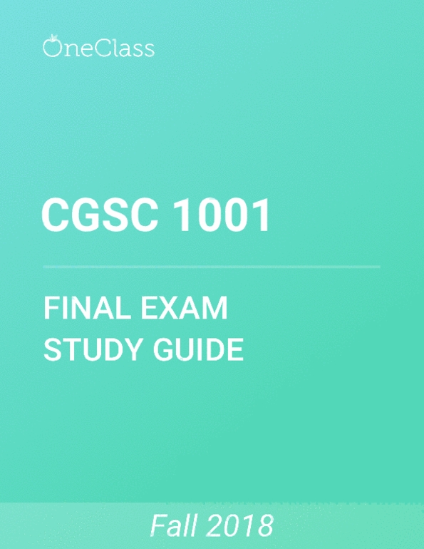 CGSC 1001 Study Guide - Comprehensive Final Exam Guide - Memory ...