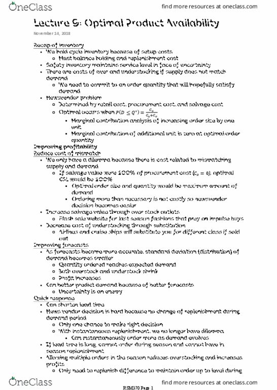 RSM370H1 Lecture 9: Lecture 9 Optimal Product Availability thumbnail