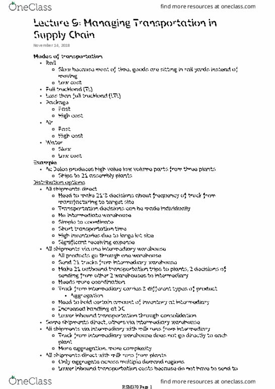 RSM370H1 Lecture 9: Lecture 9 Managing Transportation in Supply Chain thumbnail