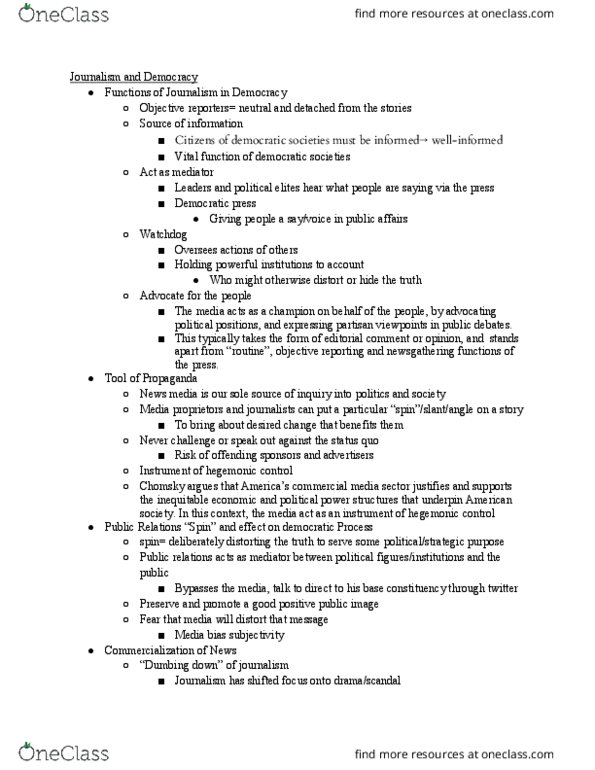 COMM 1000 Lecture Notes - Lecture 16: Media Bias, Noam Chomsky, Investigative Journalism thumbnail