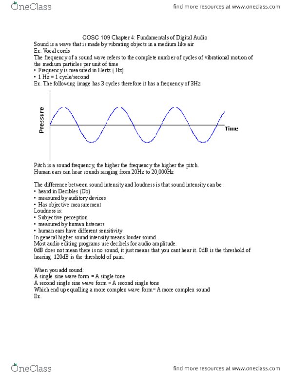 COSC 109 Lecture Notes - Nyquist Rate, Digital Audio Workstation, Sine Wave thumbnail