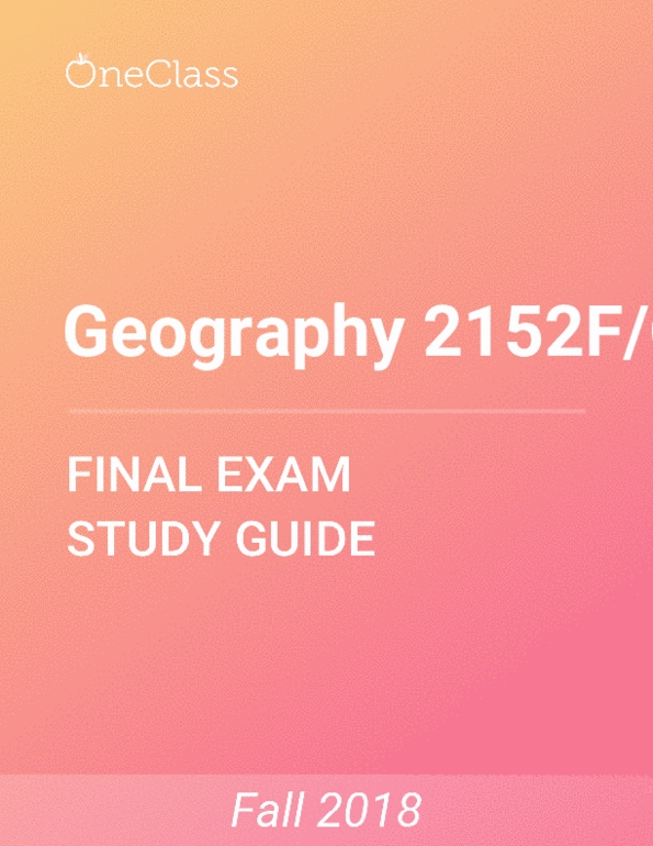 Geography 2152F/G Study Guide Comprehensive Final Exam Guide Earth