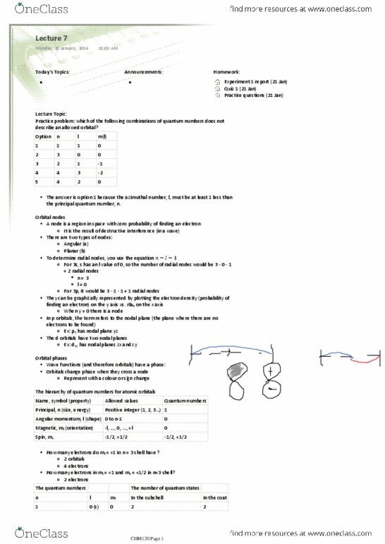 CHM120H5 Lecture Notes - Lecture 7: Pauli Exclusion Principle, Angular Momentum thumbnail