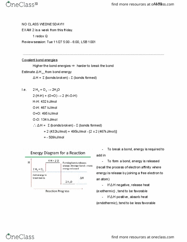 CHEM 1A Lecture Notes - Lecture 20: Bond Energy, Electron Affinity, Covalent Bond cover image