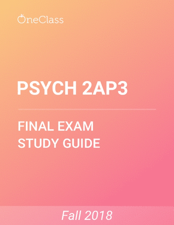 PSYCH 2AP3 Study Guide - Comprehensive Final Exam Guide - Major ...