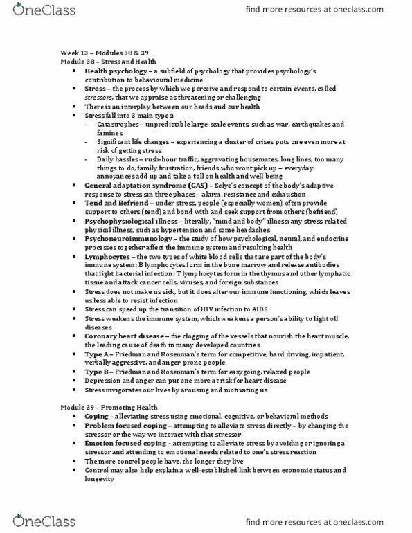 PSYC 1010 Chapter Notes - Chapter 38-39: Coronary Artery Disease, B Cell, T Cell thumbnail