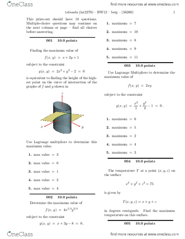 M 408C Lecture Notes - Multiple Integral, Lagrange Multiplier, Iterated Integral thumbnail