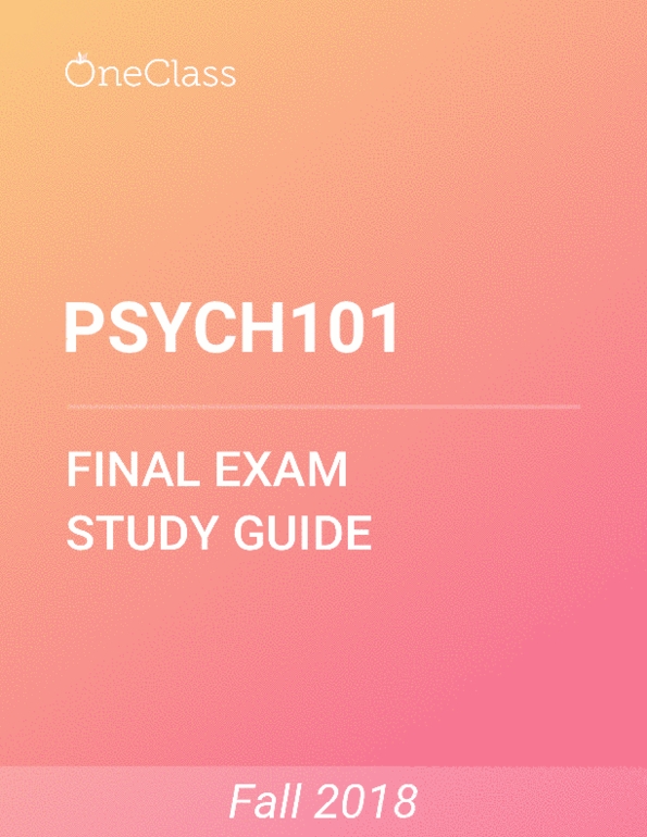 PSYCH101 Study Guide - Comprehensive Final Exam Guide - Anxiety ...