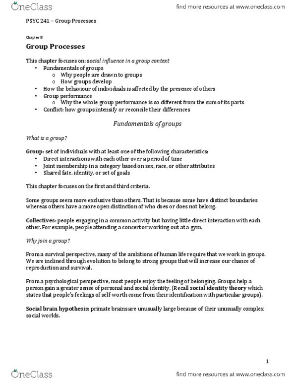 PSYC 241 Chapter Notes -The Challenger, Social Comparison Theory, Transactive Memory thumbnail