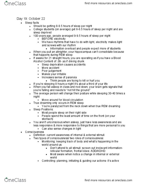 PSY-P 101 Lecture Notes - Lecture 19: Blood Alcohol Content, Sleep Deprivation, Reticular Formation thumbnail