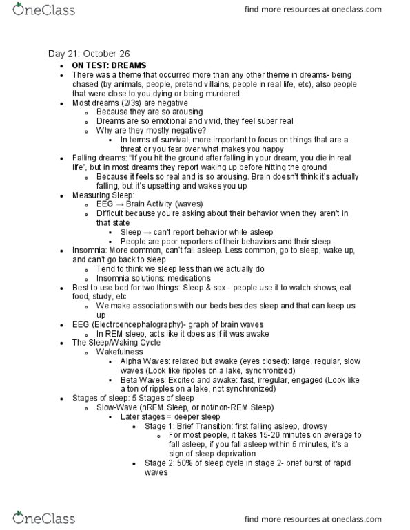 PSY-P 101 Lecture Notes - Lecture 21: Non-Rapid Eye Movement Sleep, Sleep Deprivation, Lucid Dream thumbnail