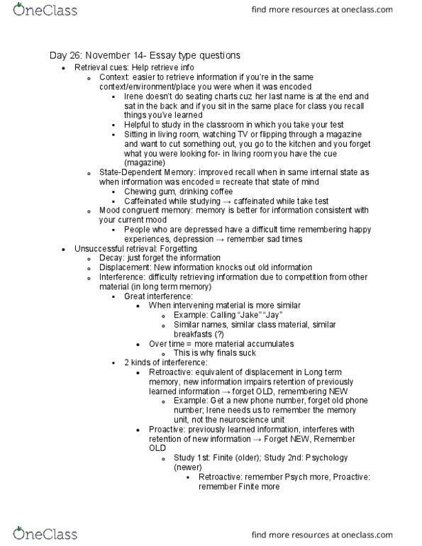 PSY-P 101 Lecture Notes - Lecture 26: Chewing Gum, Long-Term Memory, Psych thumbnail