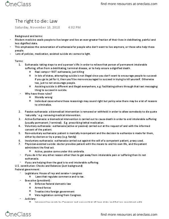 CAS PH 251 Lecture Notes - Lecture 9: Voluntary Euthanasia, Involuntary Euthanasia, Assisted Suicide thumbnail