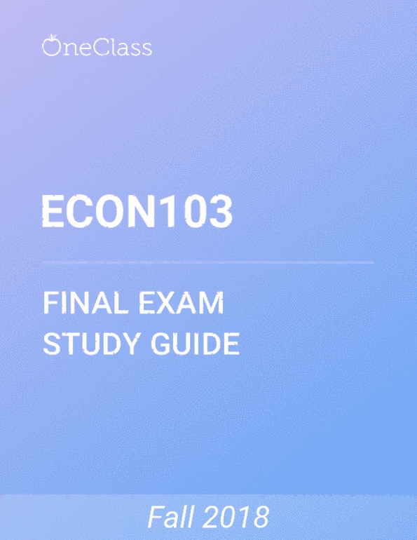 ECON103 Study Guide Comprehensive Final Exam Guide Gross Domestic