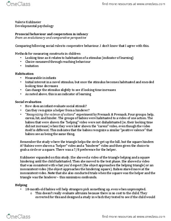 PSYC 203 Lecture Notes - Habituation thumbnail
