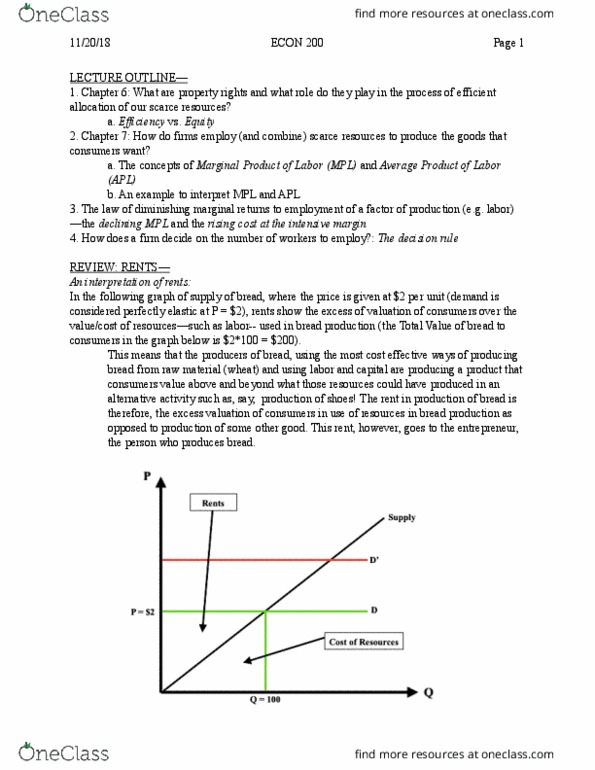 ECON 200 Lecture Notes - Lecture 15: Diminishing Returns, Marginal Cost, Marginal Product cover image