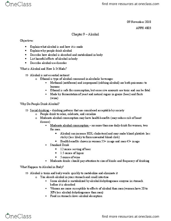 BIOL 4803 Lecture Notes - Lecture 9: Polydipsia, Methanol, Binge Drinking thumbnail