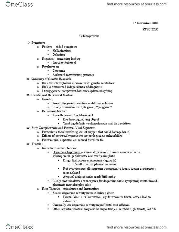 PSYC 2230 Lecture Notes - Lecture 20: Schizophrenia, Operant Conditioning, Frontal Lobe thumbnail