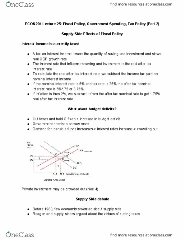 ECON 201 Lecture Notes - Lecture 25: Nominal Interest Rate, Loanable Funds, Fiscal Imbalance cover image