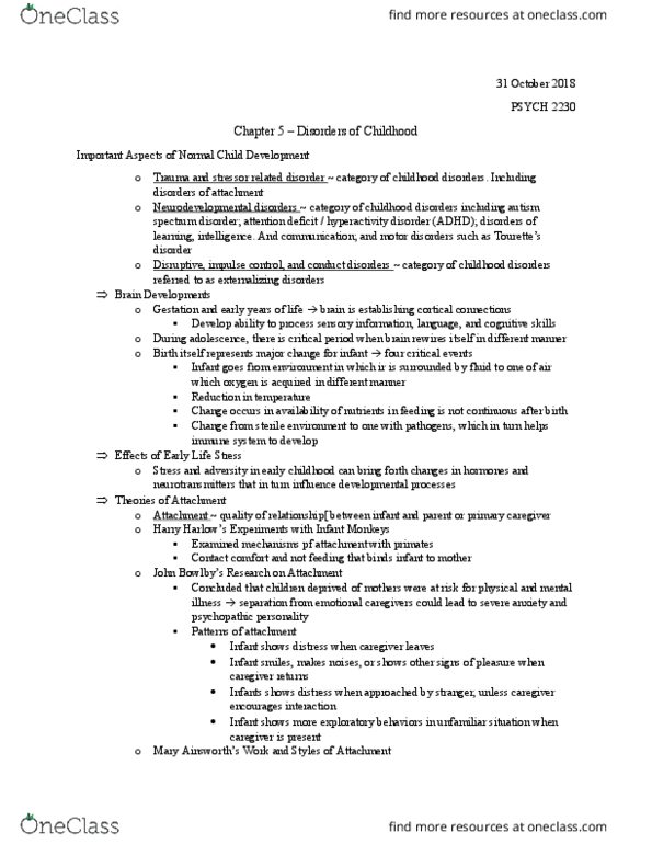 PSYC 2230 Chapter Notes - Chapter 5: Attention Deficit Hyperactivity Disorder, Autism Spectrum, Neurodevelopmental Disorder thumbnail