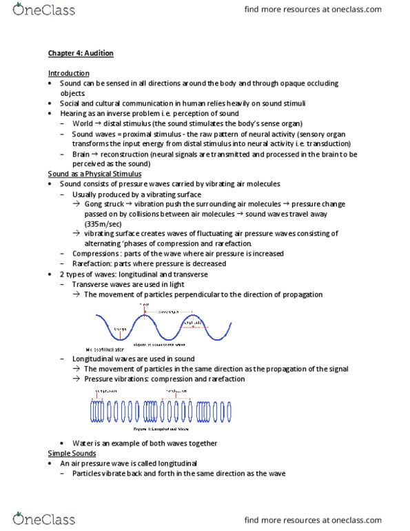 PSYC 215 Chapter Notes - Chapter 4: Rarefaction, Sound Energy, Acoustic Impedance thumbnail