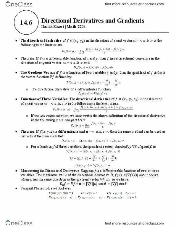 MATH 2204 Lecture Notes - Lecture 19: Directional Derivative, Differentiable Function, Unit Vector thumbnail