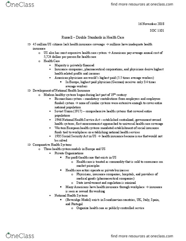 SOC 1101 Chapter Notes - Chapter NA: National Health Service, Beveridge Report thumbnail