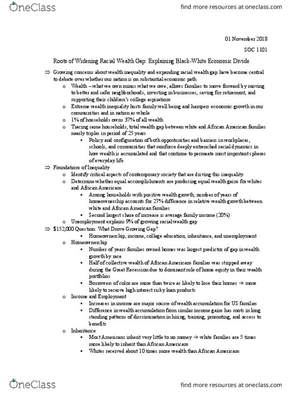 SOC 1101 Chapter NA: SOC 1101 Chapter : Shapiro - Roots of Widening Racial Wealth Gap thumbnail