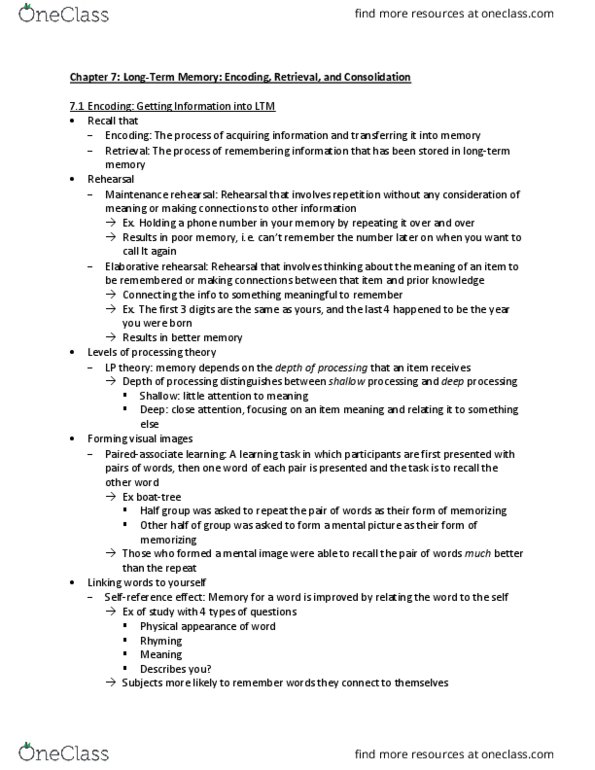 PSYC 221 Chapter Notes - Chapter 7: Dont, Sleep Study, Memory Consolidation thumbnail