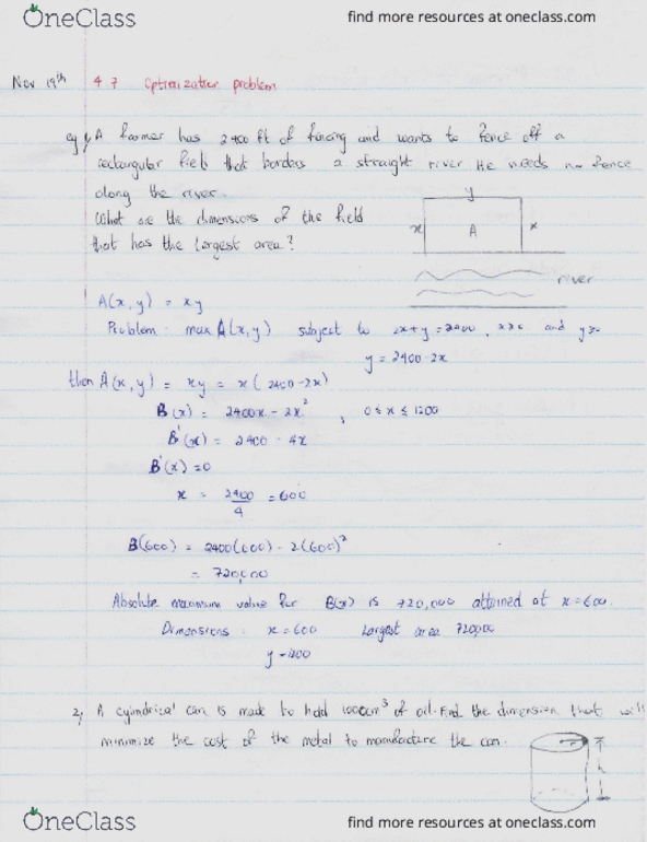 MATH100 Lecture 33: November 19th Optimization and Introduction to Newton's Method cover image