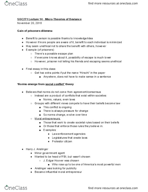 SOC 271 Lecture Notes - Lecture 16: Social Conflict Theory, Social Entrepreneurship, Social Class thumbnail