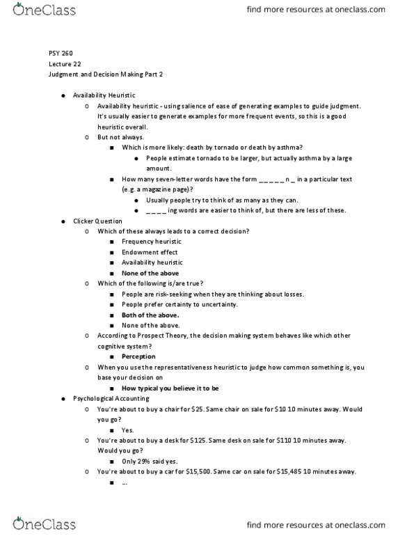 PSY 260 Lecture Notes - Lecture 22: Modus Ponens, Mental Models, Representativeness Heuristic thumbnail